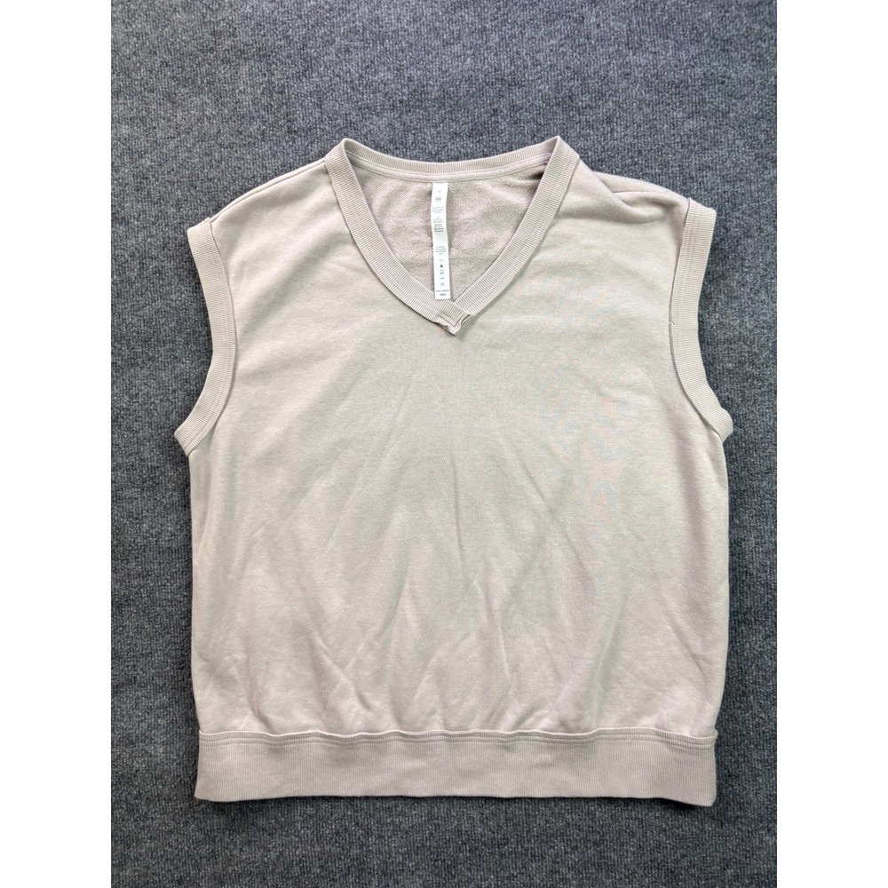 Rae Mode Sweater Vest Womens Medium Beige V-Neck French Terry Sleeveless T0031